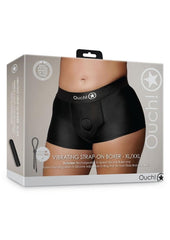 Ouch! Vibrating Strap-On Boxer Rechargeable - Black - XLarge/XXLarge