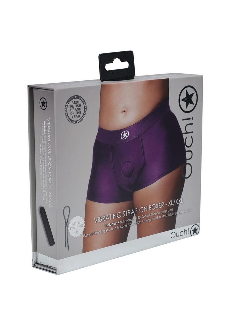 Ouch! Vibrating Strap-On Boxer Rechargeable - Purple - XLarge/XXLarge