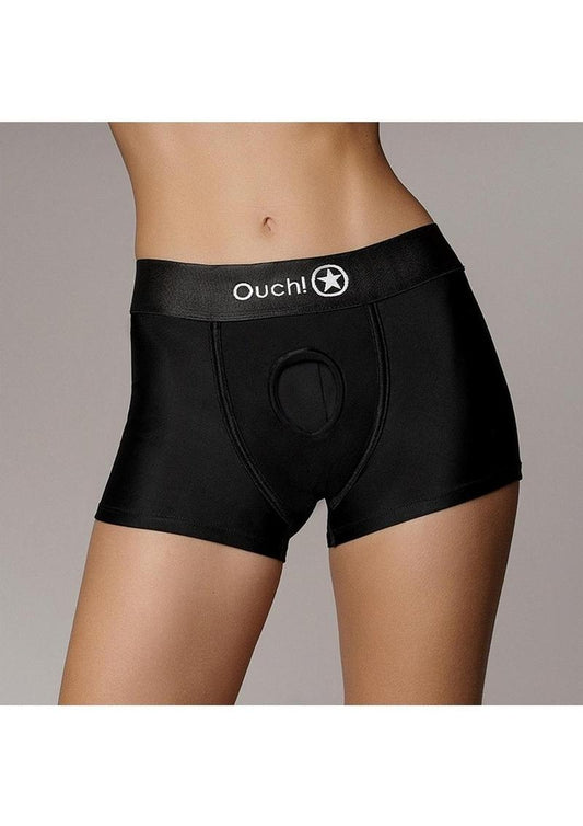 Ouch! Vibrating Strap-On Boxer Rechargeable - Black - Small/XSmall