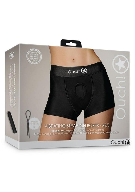 Ouch! Vibrating Strap-On Boxer Rechargeable - Black - Small/XSmall