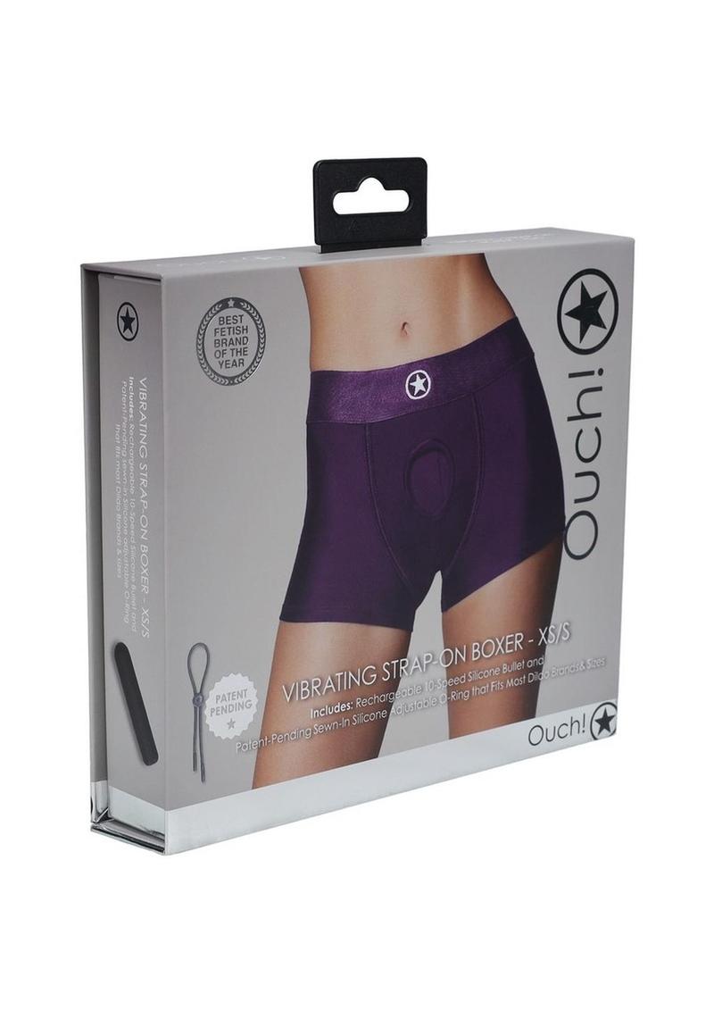 Ouch! Vibrating Strap-On Boxer Rechargeable - Purple - Small/XSmall