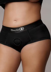 Ouch! Vibrating Strap-On Brief Rechargeable - Black - XLarge/XXLarge