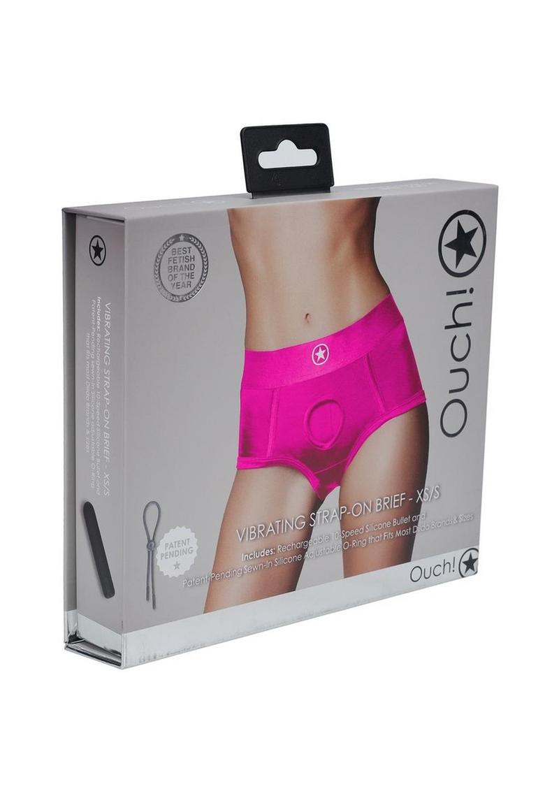 Ouch! Vibrating Strap-On Brief Rechargeable - Pink - Small/XSmall