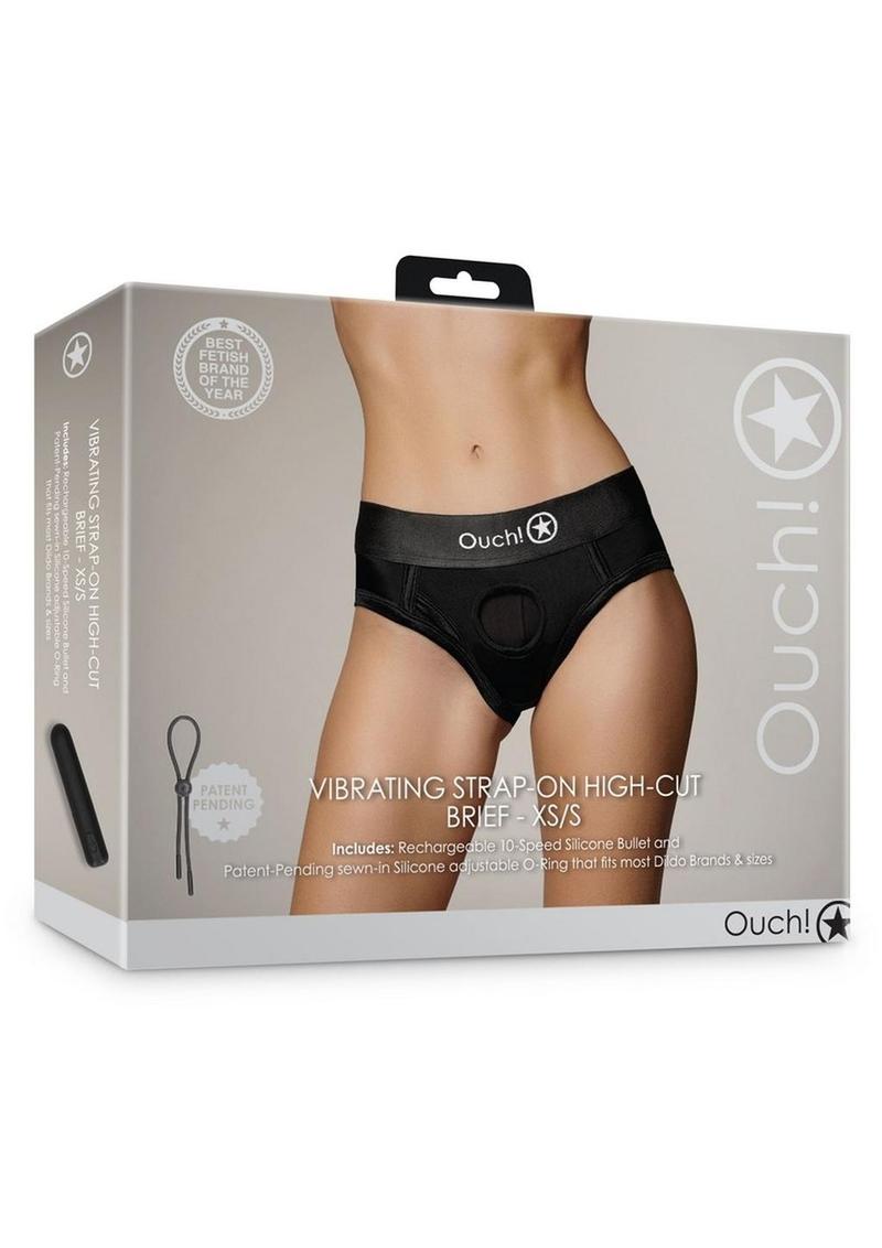 Ouch! Vibrating Strap-On High-Cut Brief Rechargeable - Black - Small/XSmall