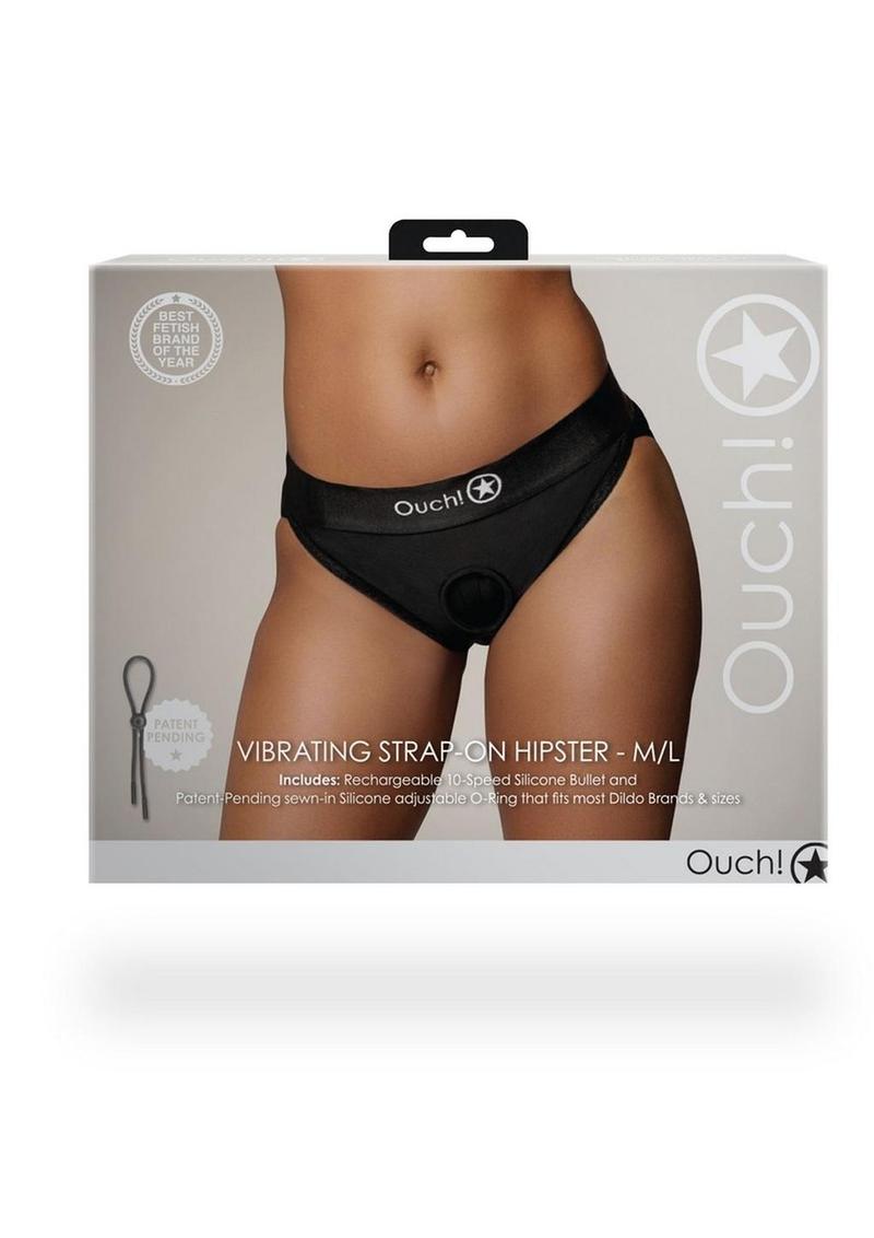 Ouch! Vibrating Strap-On Hipster Rechargeable - Black - Large/Medium