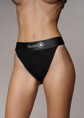 Ouch! Vibrating Strap-On Panty Harness with Open Back Rechargeable - Black - Small/XSmall