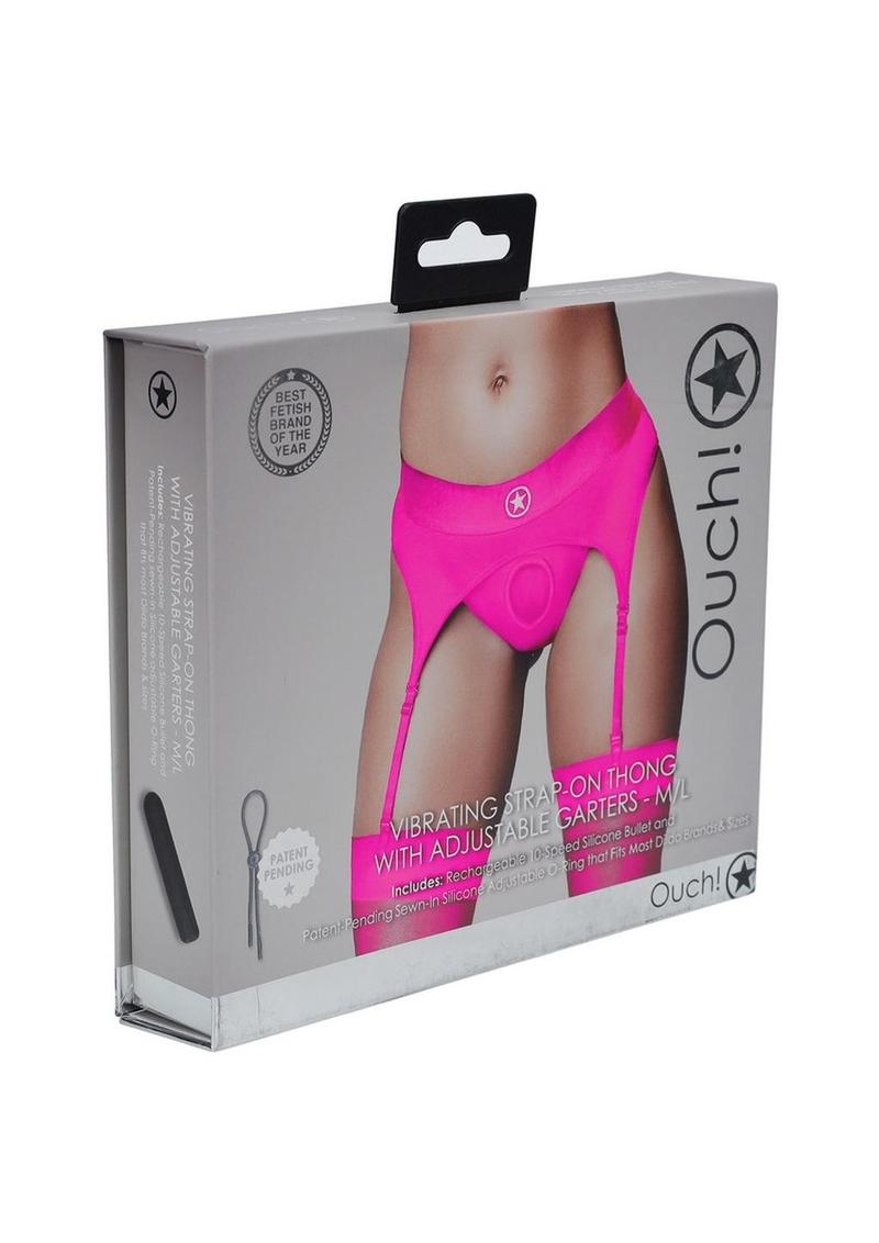 Ouch! Vibrating Strap-On Thong Rechargeable - Pink - Large/Medium