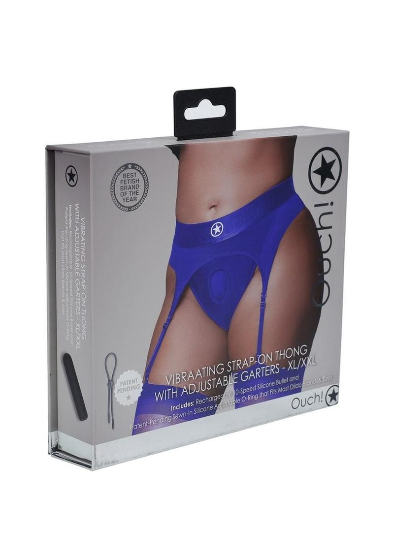 Ouch! Vibrating Strap-On Thong Rechargeable - Blue - XLarge/XXLarge