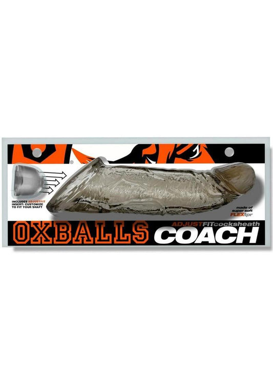 oxballs coach cock sheath storm color with veiny texture and adjustable gape fit base