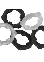 five pack oxballs silicone cock rings for versatile use and body safe restriction play