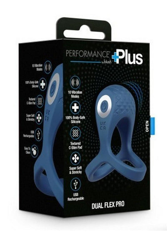 Performance Plus Dual Flex Pro Rechargeable Silicone Cock Ring and Ball Strap - Blue