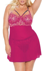 Pink Pussycat Babydoll and Thong - Pink/Rose Gold - 3XLarge/4XLarge