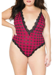 Pink Pussycat Plaid Teddy - Black/Pink - XLarge