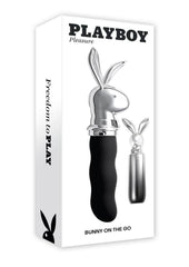 Playboy Bunny On The Go Rechargeable Silicone Rabbit Head Mini Vibrator - Black