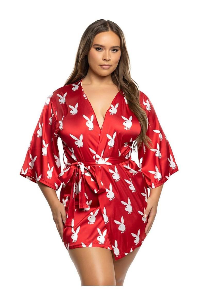 flowing satin robe on model