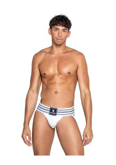 Playboy Mens Locker Room Classic Jock - White - Medium Masculine jockstrap underwear with breathable pouch design