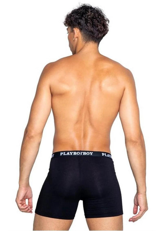 Playboy Mens Tuxedo Classic Boxer - Black/White - Playboy Bunny logo men’s underwear styled with sleek black modal fabric for sexy masculine appeal Large