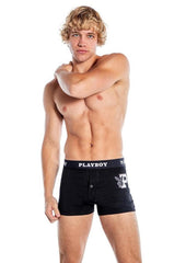 Men’s boxer briefs with button fly and iconic Playboy waistband for comfortable sexy underwear - Medium
