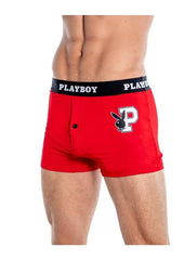 Playboy logo boxer briefs styled with soft modal material and button fly for a comfortable fitRed/White - XXLarge