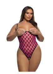 Playboy Ravishing Bunny Crotchless Teddy - 1xlarge - Hot Pink/Pink - XXLarge