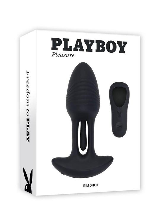 playboy rim shot rechargeable anal plug with flicking motion and remote control for intense backdoor pleasure
