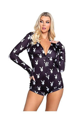 Flirty one-piece romper styled for sexy bedroom wear with snap closures and playful design - Large/Medium