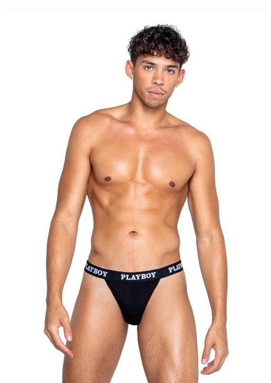 Playboys Mens Modal Gym Thong - Black/White - Large