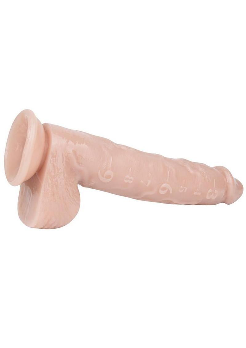 pvc dildo with inch measurement markings and suction cup base