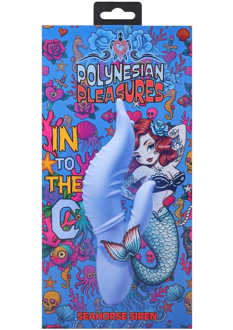 Polynesian Pleasures Into The C Seahorse Siren Rechargeable Silicone Rabbit Vibrator with Clitoral Stimulator - Blue