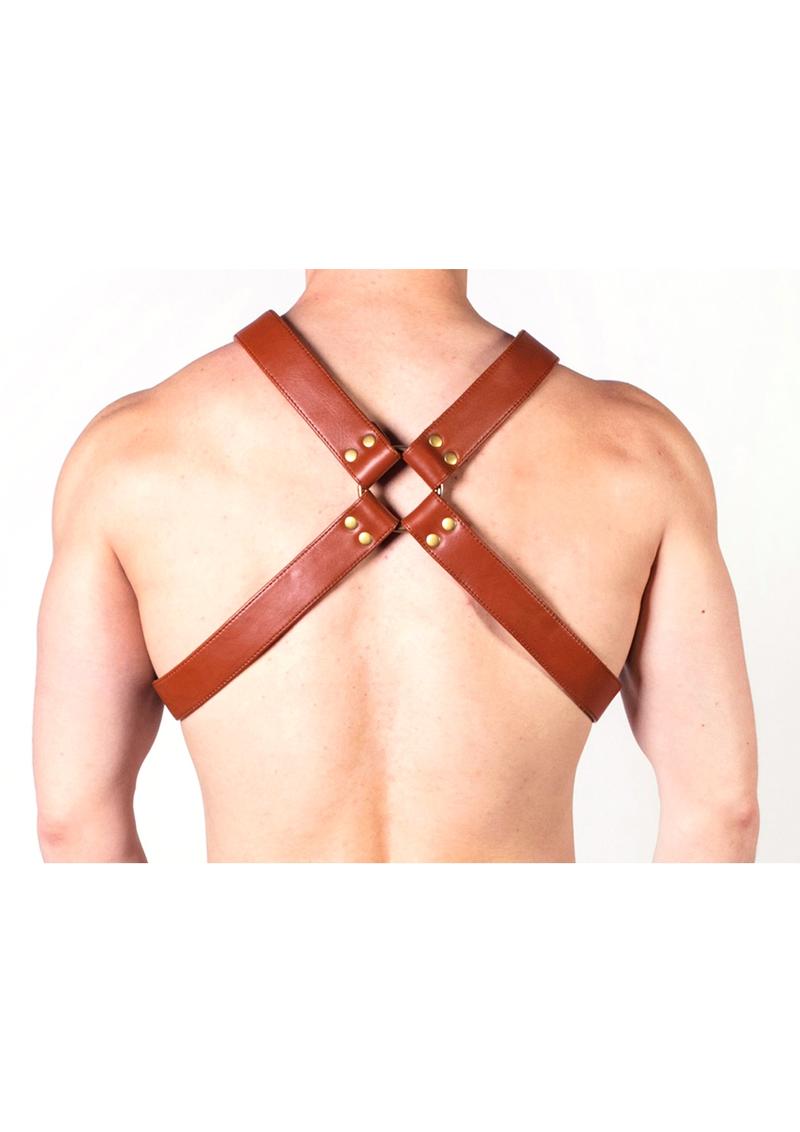 Prowler Red X Chest Harness - XXLarge - Brown/Brass - Brown/Metal - XXLarge