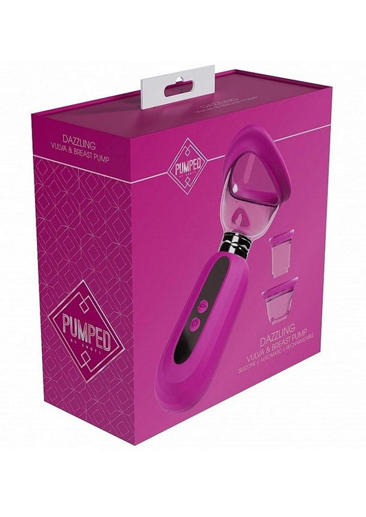 Pumped Dazzling Automatic 5 Speed Silicone Rechargeable Vulva Clitoral Nipple and Breast Pump - Pink