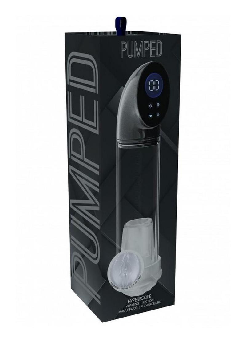 Best Male Sex toy Pumped Hyperscope Automatic Rechargeable Dual Vibrating Male Pump with Vagina Sleeve - Grey/Gun Metal
