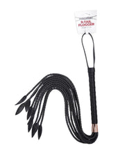luxury rose gold bdsm flogger with braided tails and wrapped handle for teasing or impact sensations
