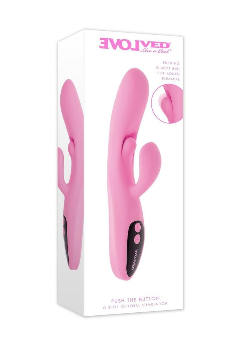 Silicone rabbit vibrator with pushing G spot bud and clitoral power