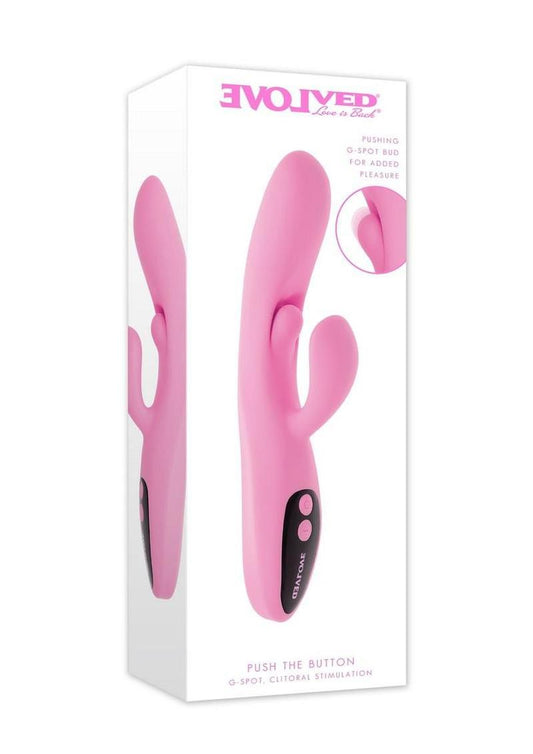 Silicone rabbit vibrator with pushing G spot bud and clitoral power