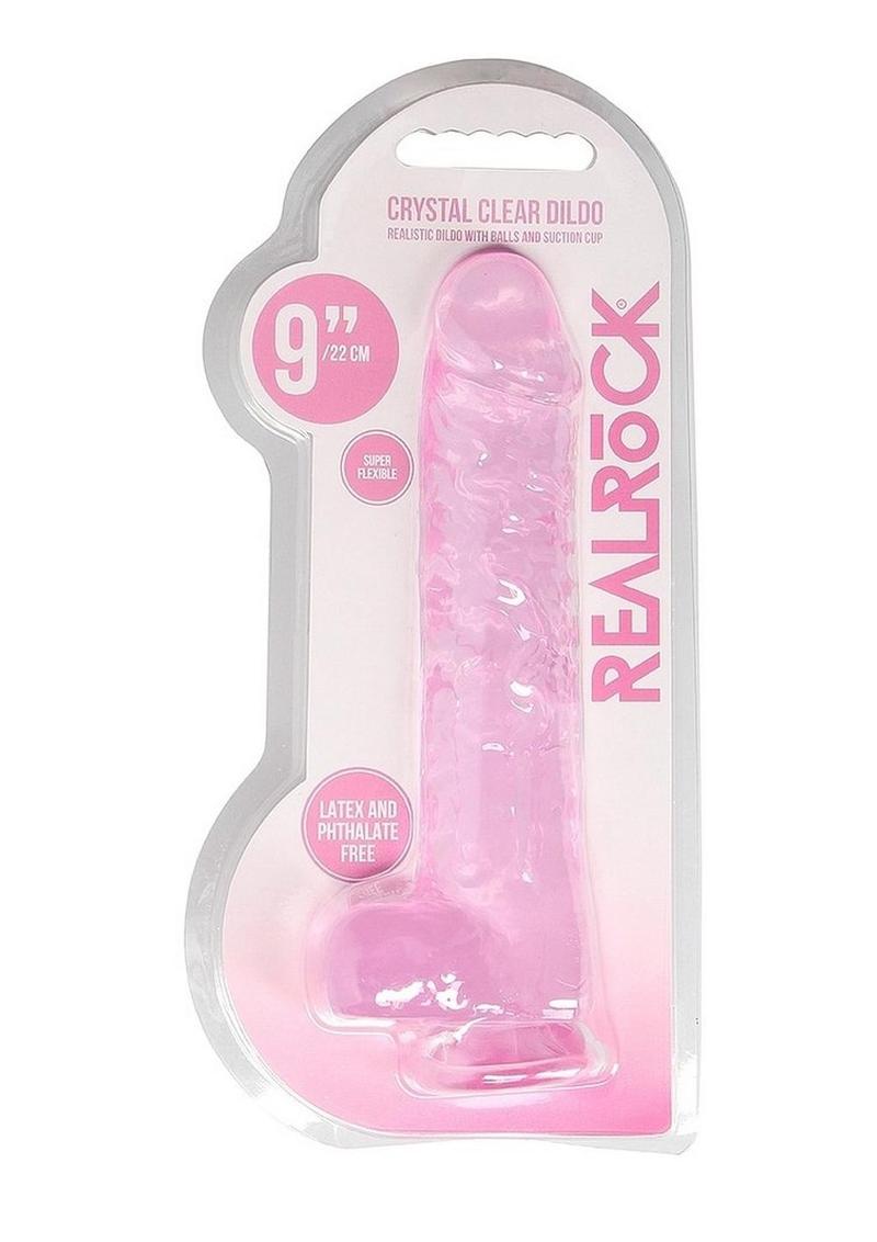 Realrock Crystal Clear Dildo with Balls - Pink - 9in