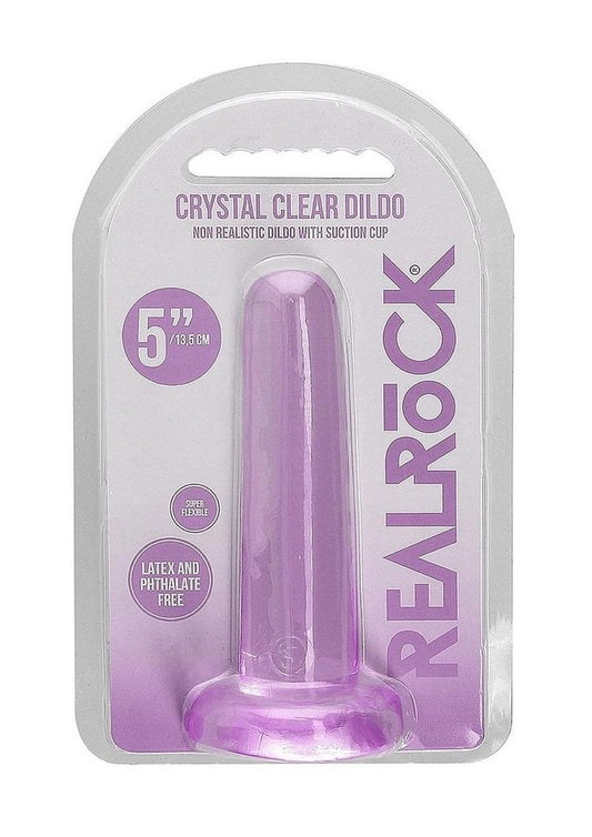 Realrock Crystal Clear Non Realistic Dildo with Suction Cup - Clear/Purple - 5.3in