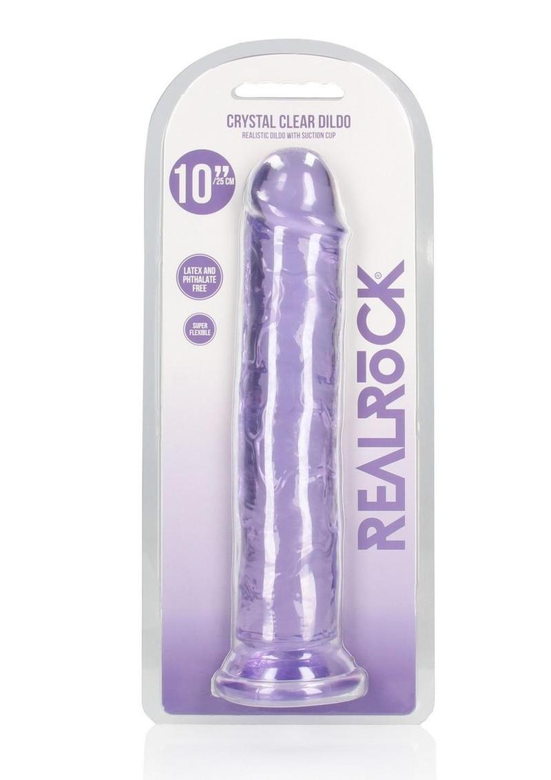 Realrock Crystal Clear Straight No Balls Dildo - Clear/Purple - 10in