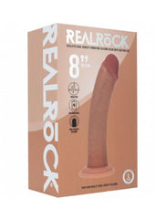 Realrock Dual Layered Rechargeable Silicone Curved Realistic Vibrating Dildo with Suction Cup - Caramel - 8in