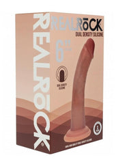 Realrock Dual Layered Silicone Curved Realistic Dildo with Suction Cup - Caramel - 6in