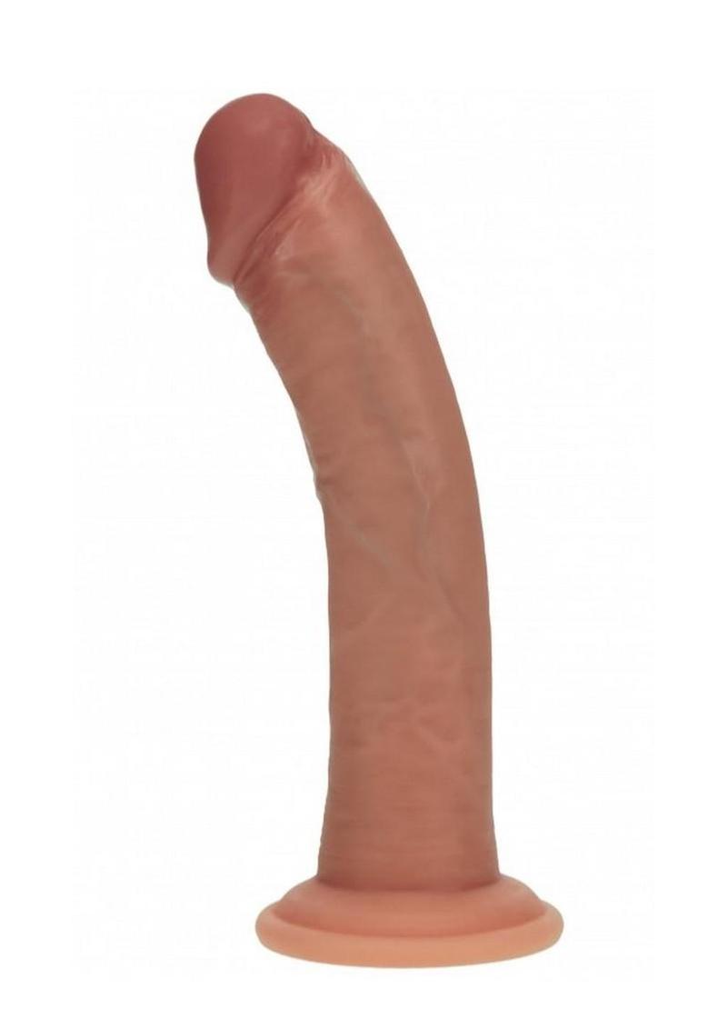 Realrock Dual Layered Silicone Curved Realistic Dildo with Suction Cup - Caramel - 8in