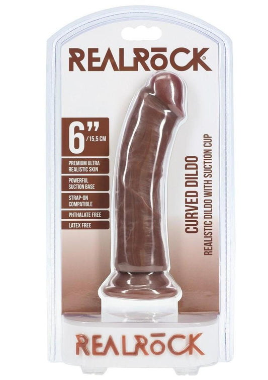 Realrock Realistic Skin Curved Dildo - Chocolate - 6in