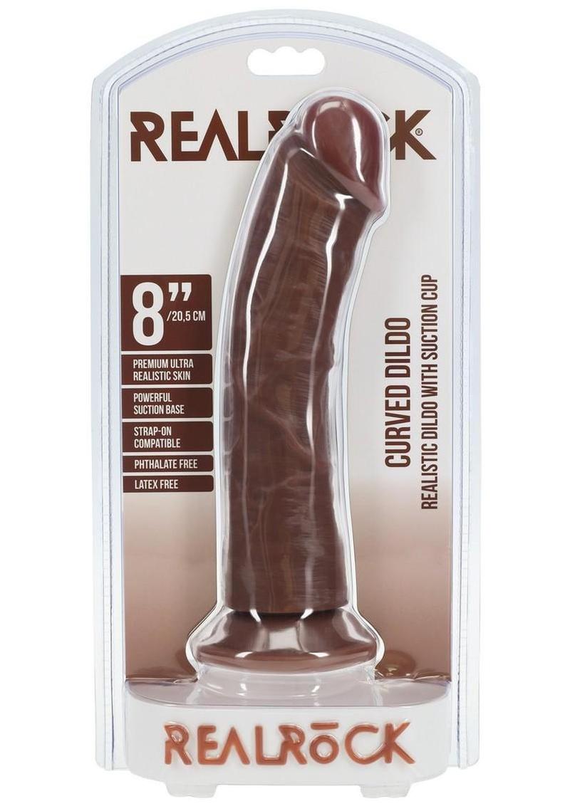 Realrock Realistic Skin Curved Dildo - Chocolate - 8in