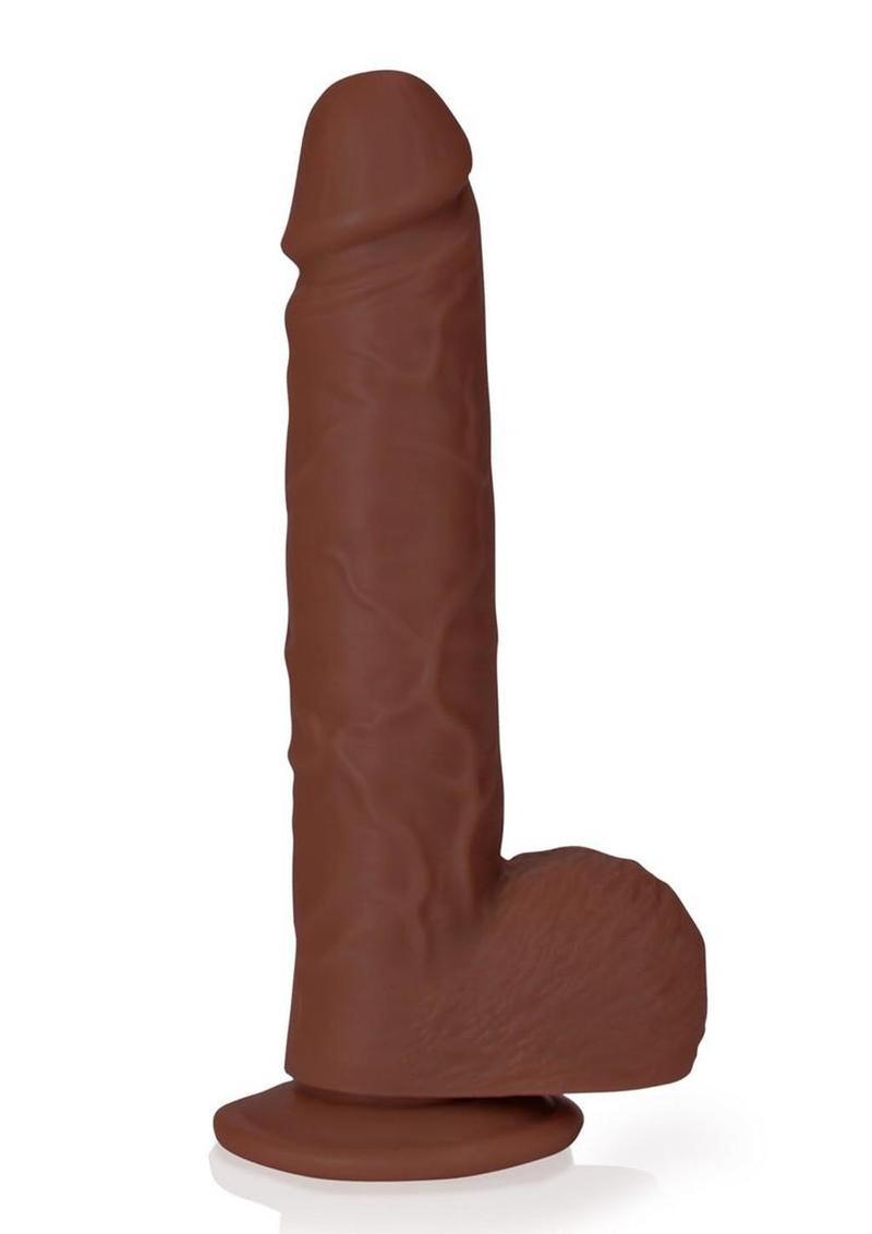 Realrock Realistic Skin Straight Realistic Dildo with Balls and Suction Cup - Chocolate - 7in