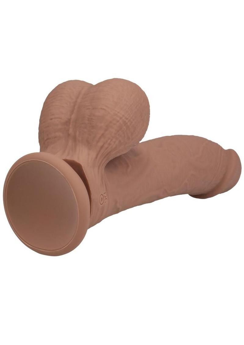 curved silicone dildo with weighted balls base