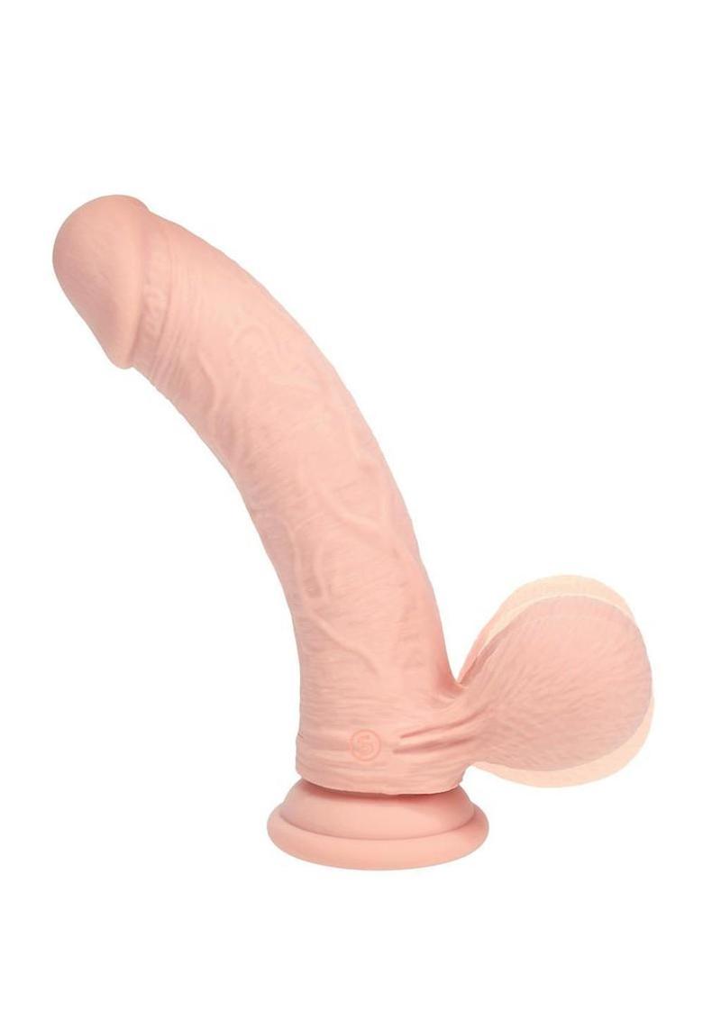 Realrock Rechargeable Silicone Dual Layered Vibrating Curved Dildo with Weighted Balls - Vanilla - 6in