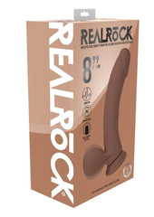 Realrock Rechargeable Silicone Dual Layered Vibrating Curved Dildo with Weighted Balls - Caramel - 8in