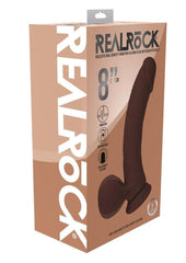Realrock Rechargeable Silicone Dual Layered Vibrating Curved Dildo with Weighted Balls - Chocolate - 8in