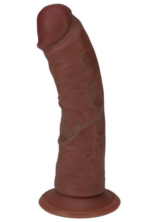 Realrock Ultra Realistic Skin Vibrating Rechargeable Curved Dildo - Chocolate - 6in