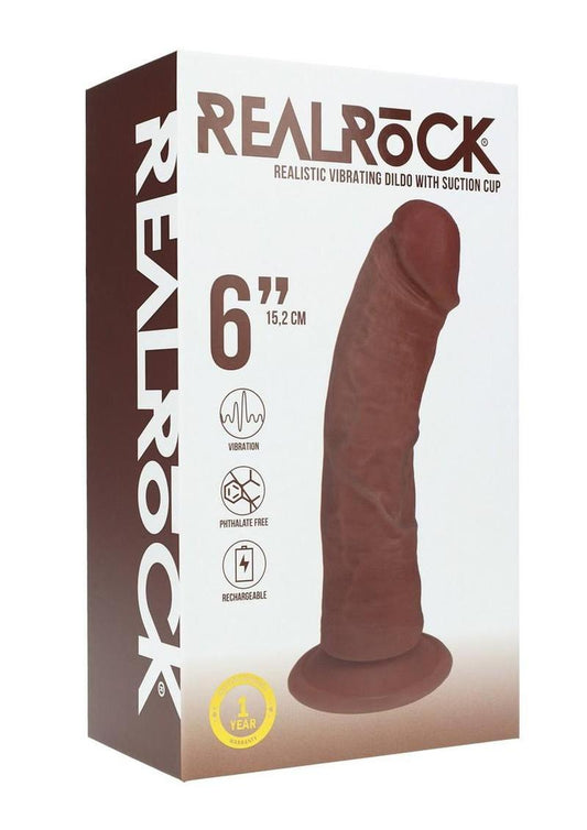 Realrock Ultra Realistic Skin Vibrating Rechargeable Curved Dildo - Chocolate - 6in